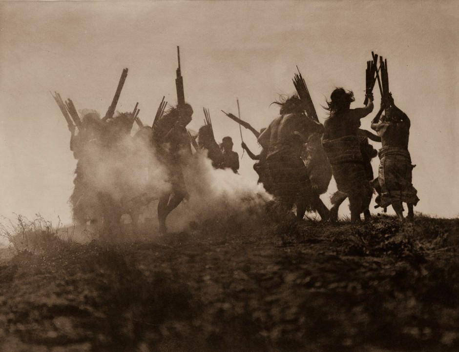 c. 1910, Members of the Qagyuhl tribe dance to restore an eclipsed moon.