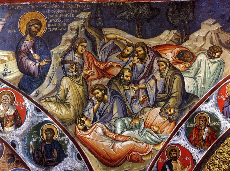жалосно спавање ученика на маслинској гори, манастир ватопед, света гора, 1312.