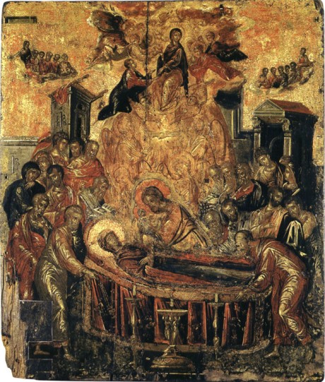 domenikos teotokopulos, uspenje bogorodice (jedno od tri dela za koje se smatra da su nastala na kritu), crkva uspenja u psarijani, ermupoli, siros, pre 1567.